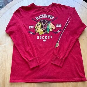 Chicago Blackhawks Long Sleeve Shirt Majestic NHL Hockey Red Large